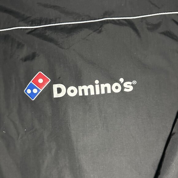 Dominos Gear Jacket Mens Size Large Black Rain Jacket Windbreaker Hooded Zip - Picture 11 of 14